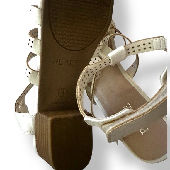 The Children’s Place Girls Perforated Gladiator Heel Sandals White Wedding Party - Picture 4 of 7